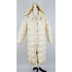 Lands' End Cream Down Long Hooded Puffer Coat S/P